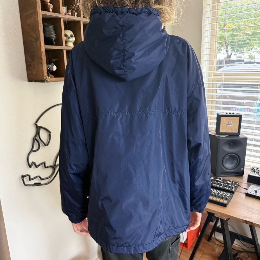 💀 SOLD 💀 Vintage 90s Hooded Anorak Nylon Windbreaker Jacket Blue & Yellow Gap M - Picture 4 of 10